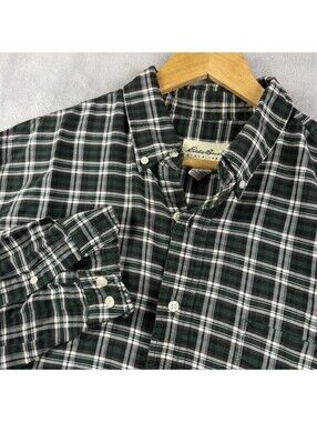 VTG Eddie Bauer Men Green Plaid Button Down Shirt 100% Cotton Size L Heritage